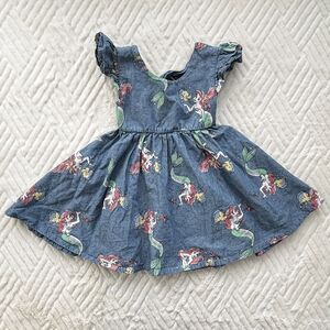Disney Princess Ariel Little Mermaid Chambray Dress 2T Open Back Ruffle